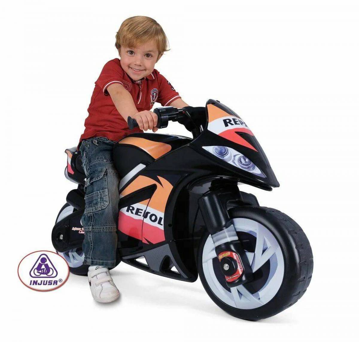 Скутер детей лет. Injusa мотоцикл. Электромотоцикл детский Injusa. Детский мотоцикл Repsol. Injusa электромобиль детский 2010 года.