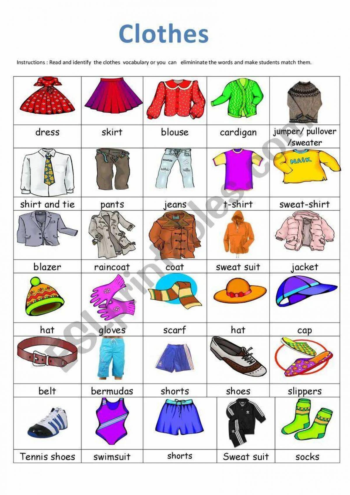 Одежда в английском языке таблица с переводом