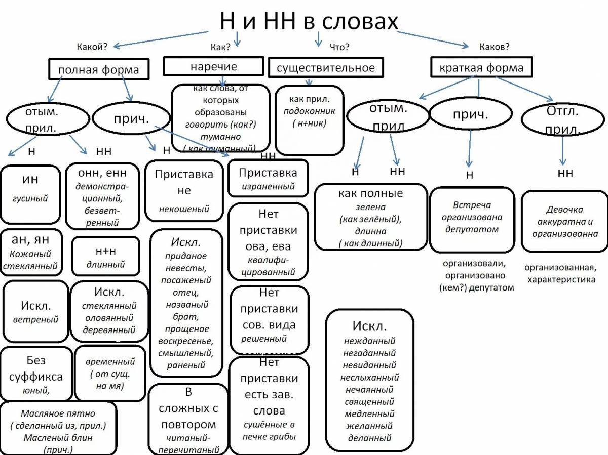 Н и нн в разных частях речи схема