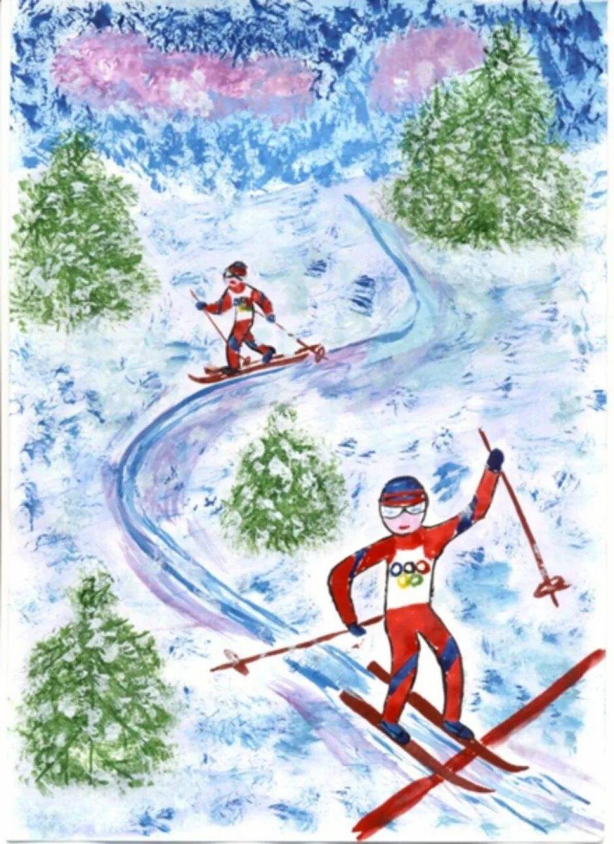 Лыжник 3 класс. Рисунок на тему спорт. Рисунок на тему зимние виды спорта. Рисунок на тему э спорт. Детские рисунки на тему спорт.