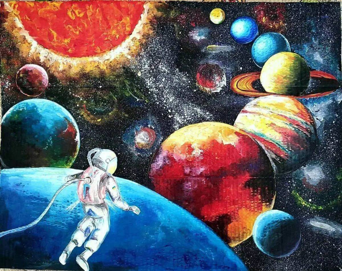 Космос рисунки цветные. Рисунок на тему космос. Рисунок на космическую тему. Космос красками для детей. Детские рисунки на тему космос.