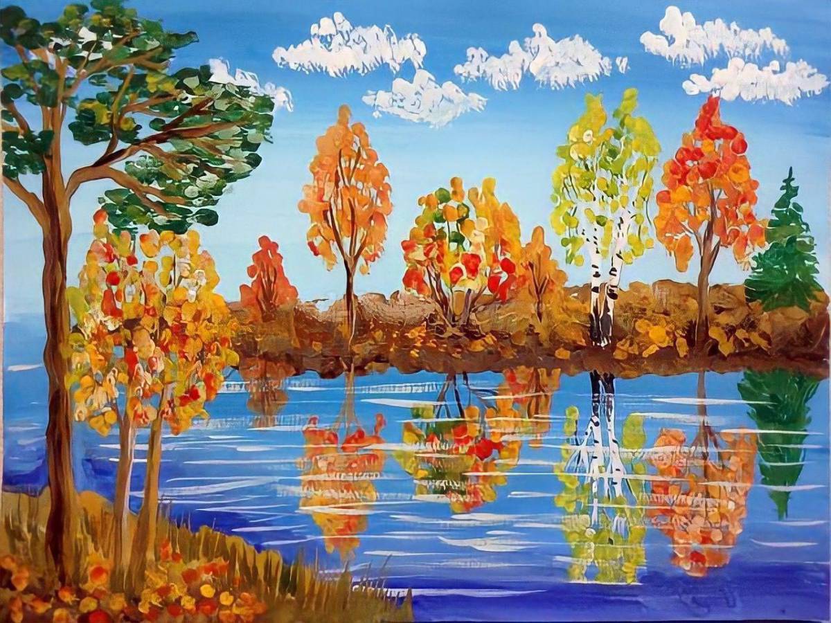 Картина для 3 класса. Рисование осень. Рисование осеннего пейзажа. Осенний пейзаж гуашью. Осенний пейзаж рисунок для детей.