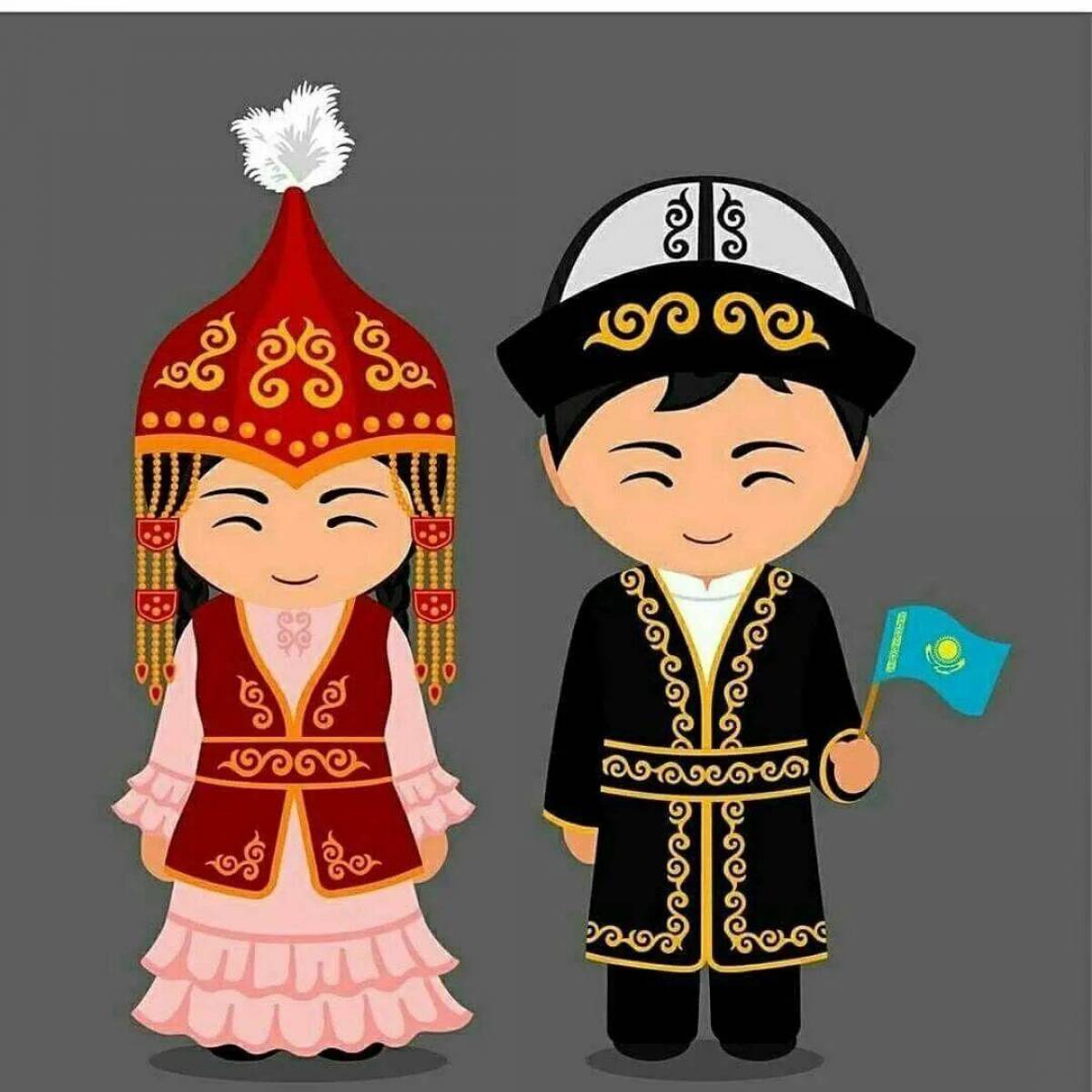 Мальчик и девочка в казахских костюмах