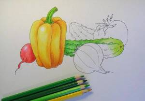 Раскраска натюрморт из овощей и фруктов для детей #11 #417204