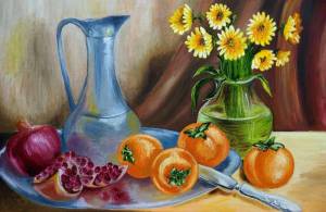 Раскраска натюрморт с фруктами и вазой #9 #417317