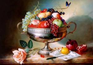 Раскраска натюрморт с фруктами и вазой #13 #417321