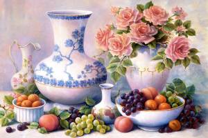 Раскраска натюрморт с фруктами и вазой #27 #417335