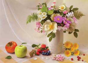 Раскраска натюрморт с фруктами и вазой #36 #417344