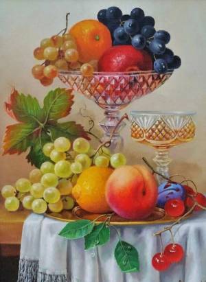 Раскраска натюрморт с фруктами и вазой #37 #417345