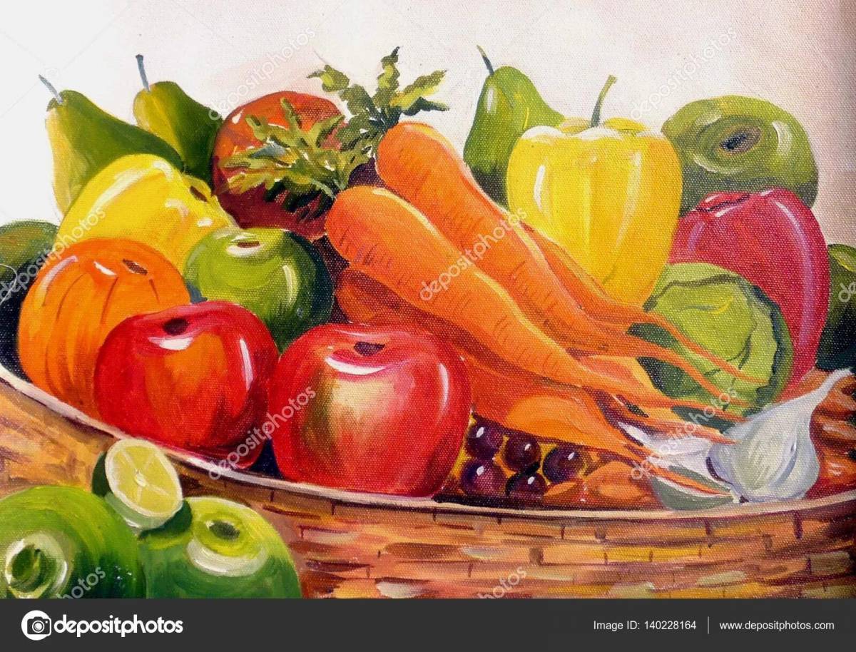 Натюрморт из овощей и фруктов для детей #36