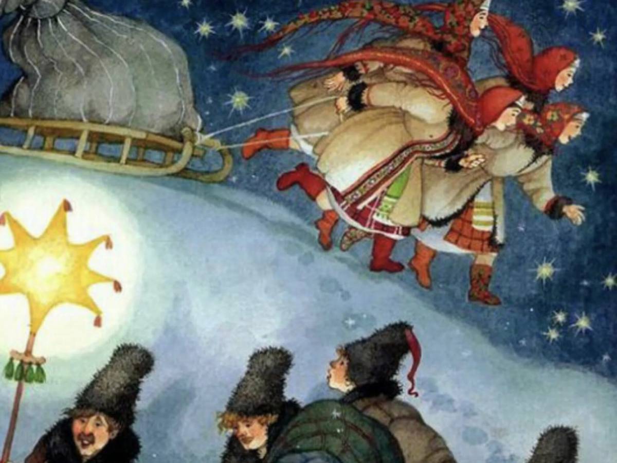 Гоголь ночь перед Рождеством колядки. Гоголь ночь перед Рождеством что такое колядовать. Иллюстрация к повести Гоголя ночь перед Рождеством.