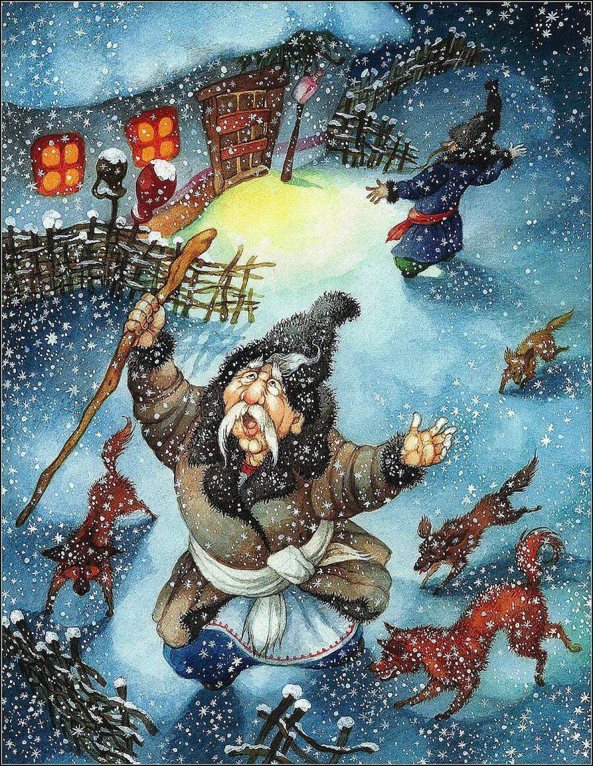 Про ночь перед рождеством. Ночь перед Рождеством Гоголь. Ночь перед Рождеством иллюстрации Ольги Йонайтис.