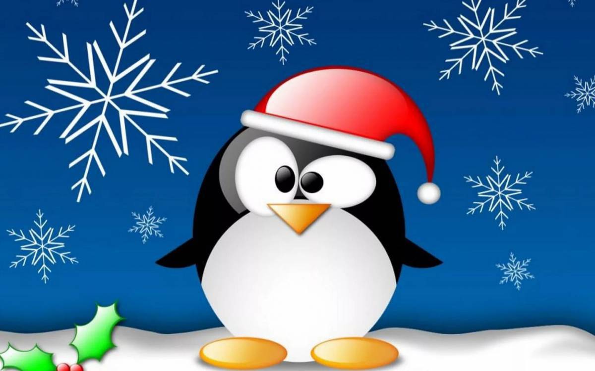 Новогодняя открытка с пингвином