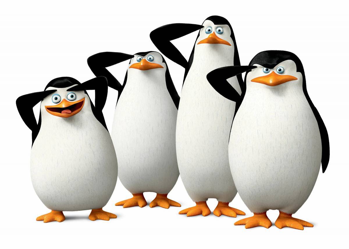 Пингвины из Мадагаскар — раскраска для детей. Распечатать бесплатно.