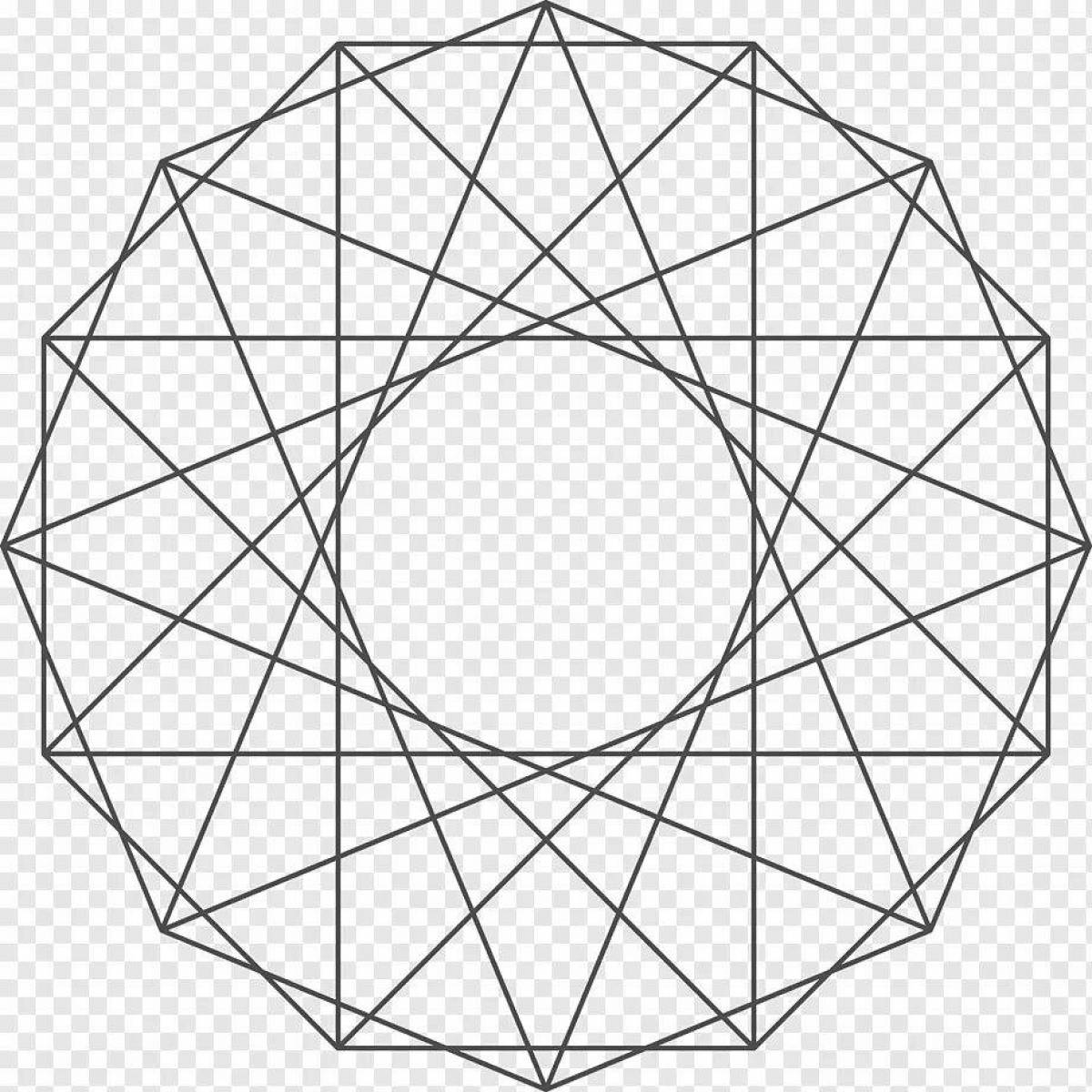 Круг из треугольников из бумаги. Правильный двадцатиугольник. Геометрические рисунки. Геометрический узор в круге. Правильный двенадцатиугольник.