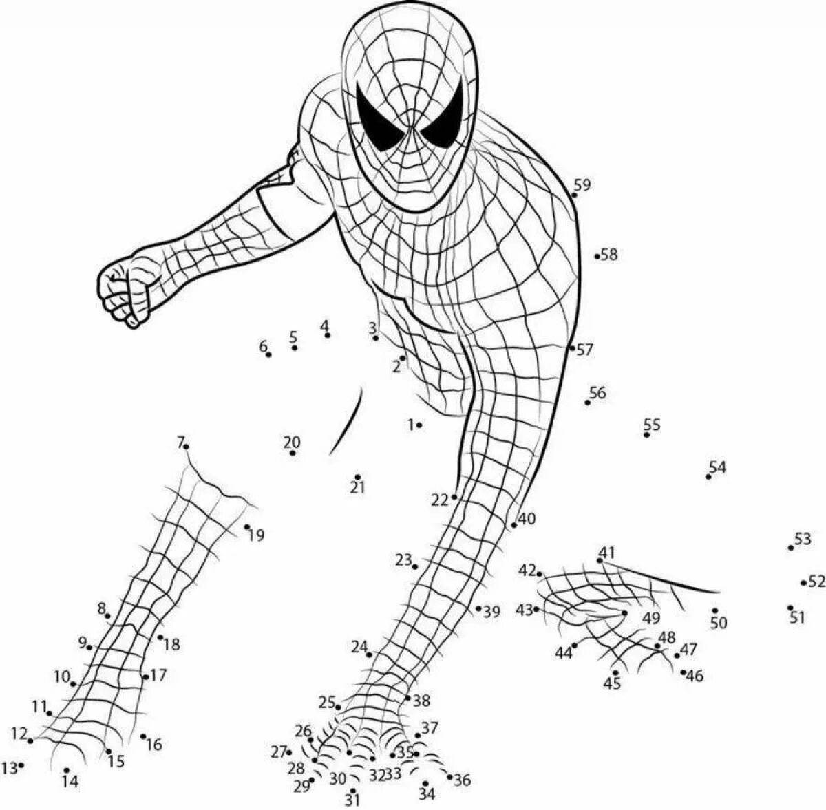 Рисунки после точки. Человек паук потточкам. Раскраска по точкам. Спайдермен раскраска. Человек паук раскраска.