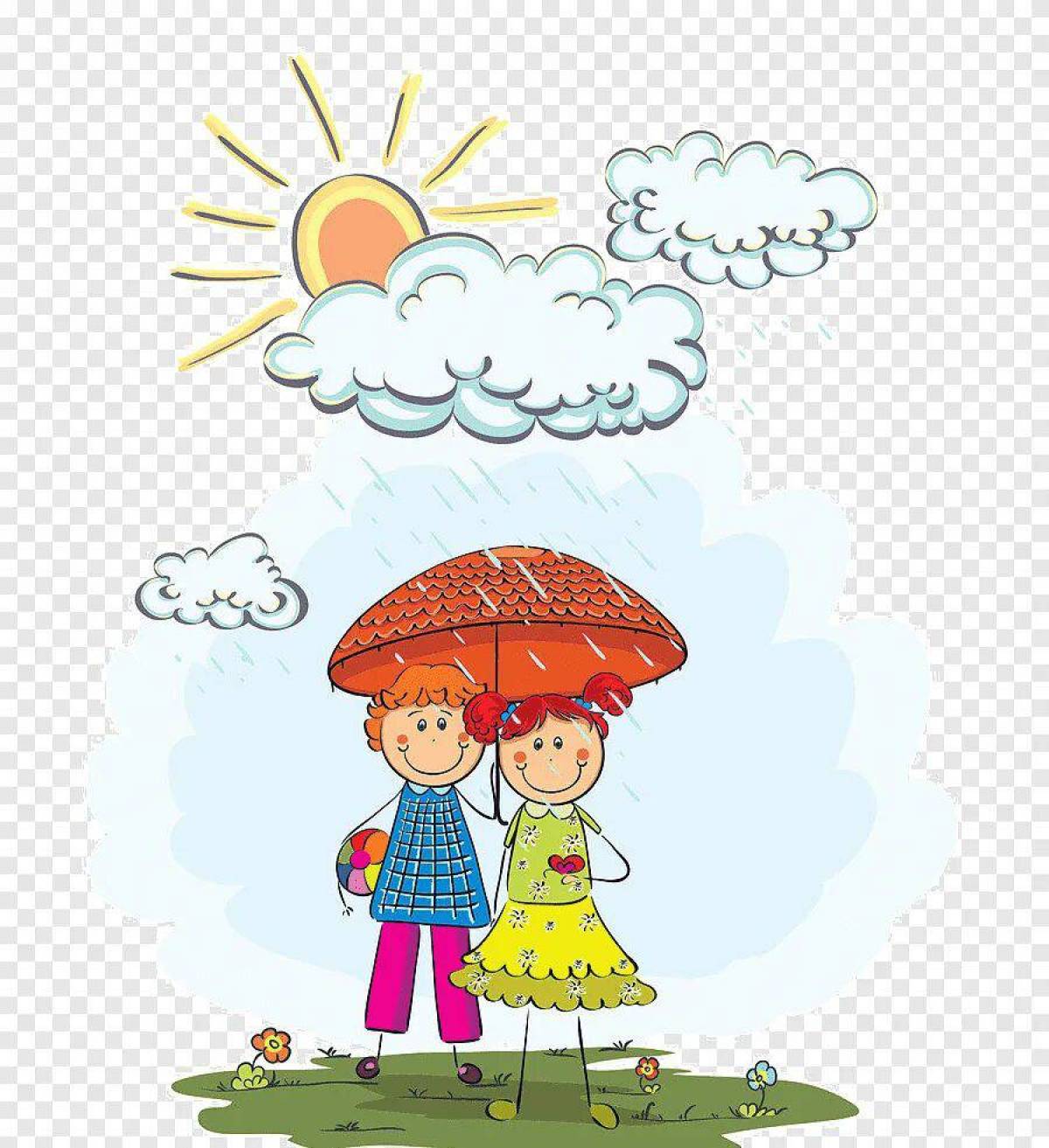 Рисунок ясной погоды. Дети дождя. Дождь рисунок. Погода рисунок. Дождик картинка для детей.