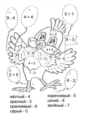 Раскраска примеры в х 1 класс в пределах 10 #38 #459361