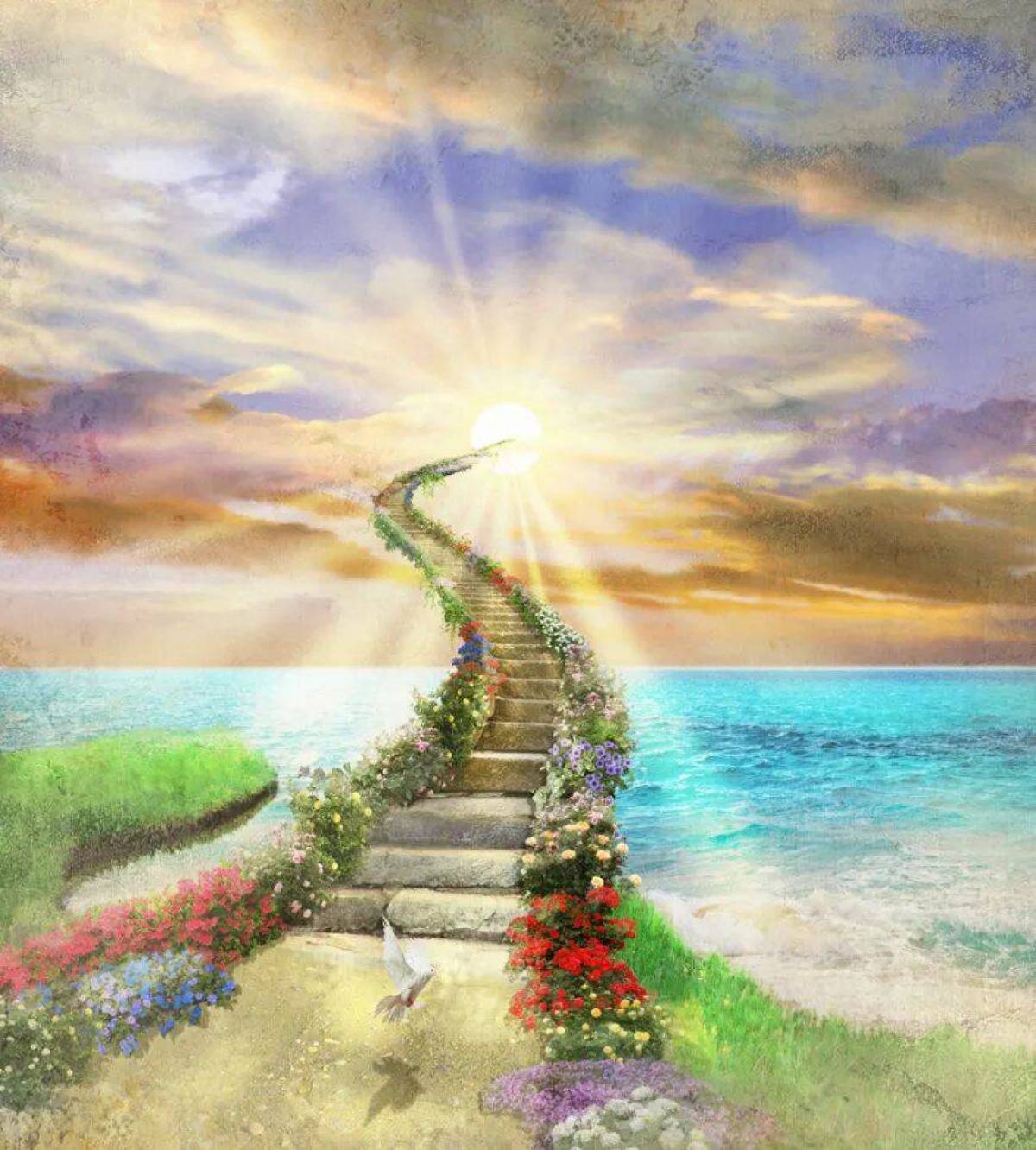 Красивая открытка рай. Лестница в небо Джим Уоррен. Лестница в рай. Ступени к небу. Дорога к небу.