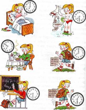 Раскраска распорядок дня школьника в картинках #1 #470121