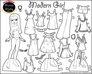 Раскраска бумажные куклы с одеждой для вырезания девочки #32 #45078