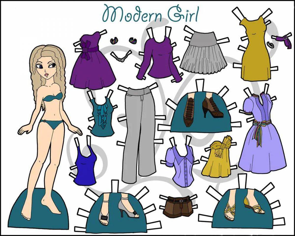 Картинка Бумажные куклы с одеждой для вырезания девочки #9