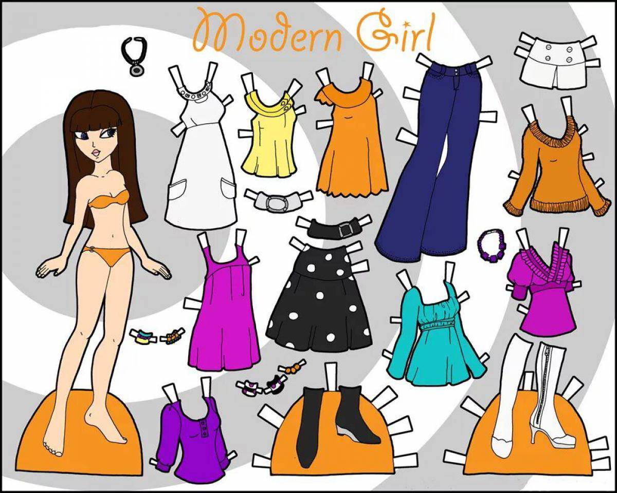 Картинка Бумажные куклы с одеждой для вырезания девочки #13