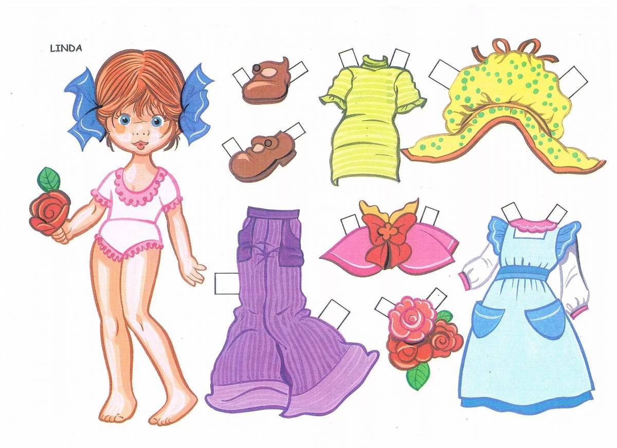 Картинка Бумажные куклы с одеждой для вырезания девочки #14