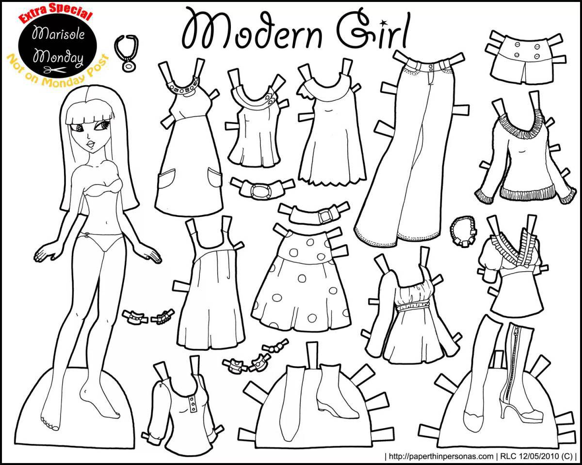 Картинка Бумажные куклы с одеждой для вырезания девочки #32
