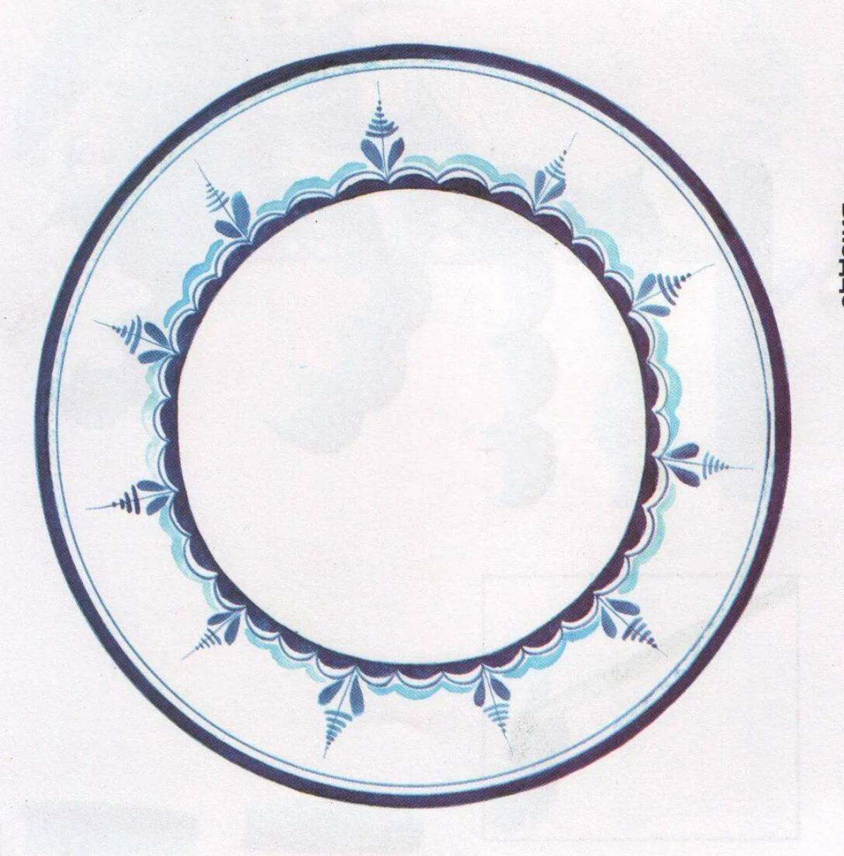 Роспись гжель шаблоны для детей тарелка #33