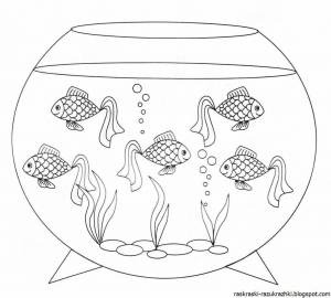 Раскраска рыбки плавают в аквариуме средняя группа #24 #482334