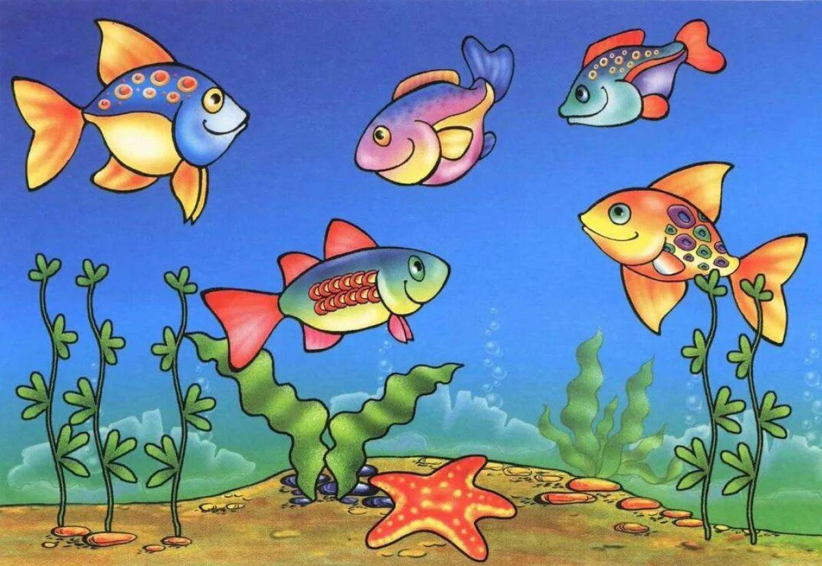 Рыбки плавают в аквариуме средняя группа #35