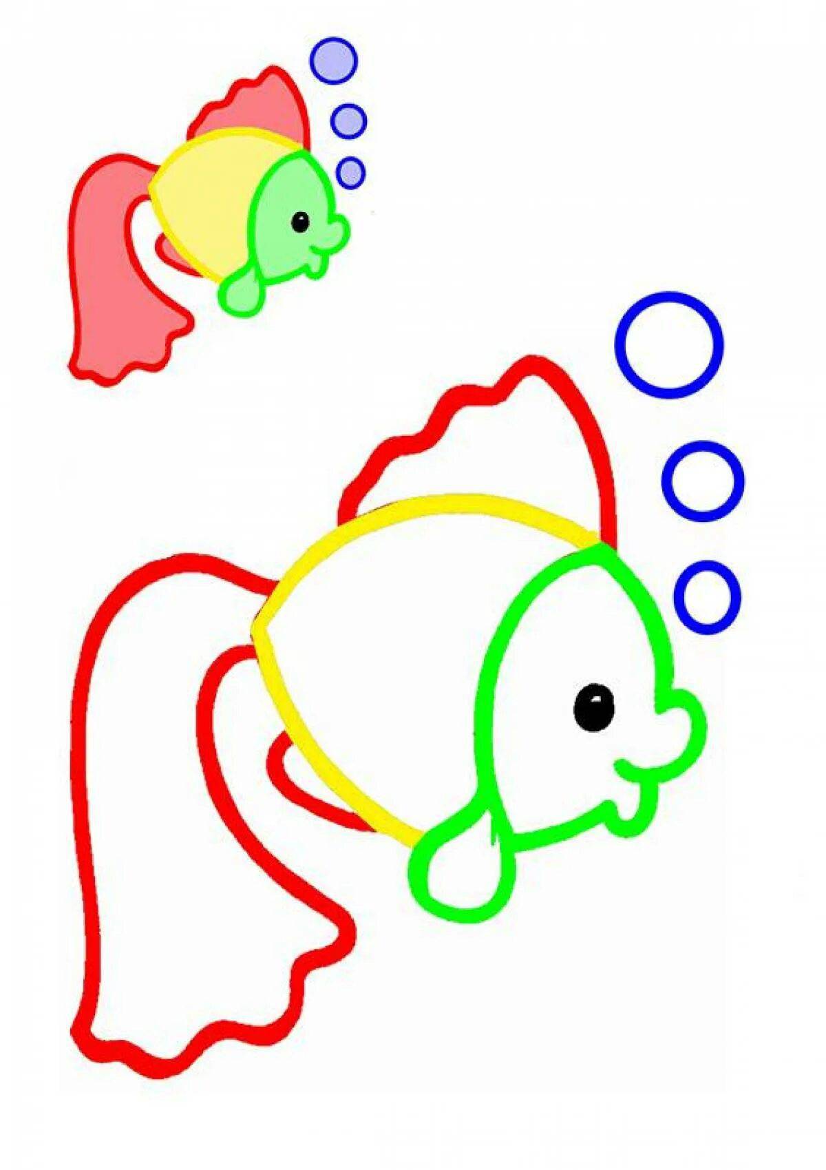 Цветные контуры. Раскраски для самых маленьких с цветным контуром. Раскраски для детей 3 лет цветные. Раскраска рыбка. Раскраска с цветным контуром для малышей.