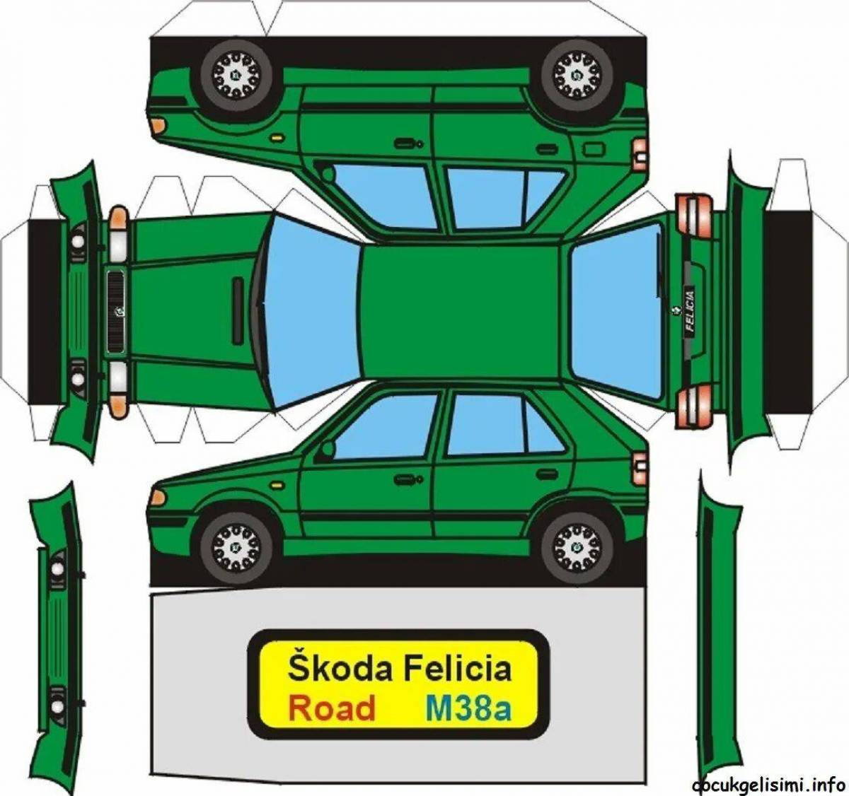 Модели из бумаги для склеивания распечатать. Skoda Octavia развертка. Бумажные машинки для склейки. Развертка машинки. Модель автомобиля из бумаги.