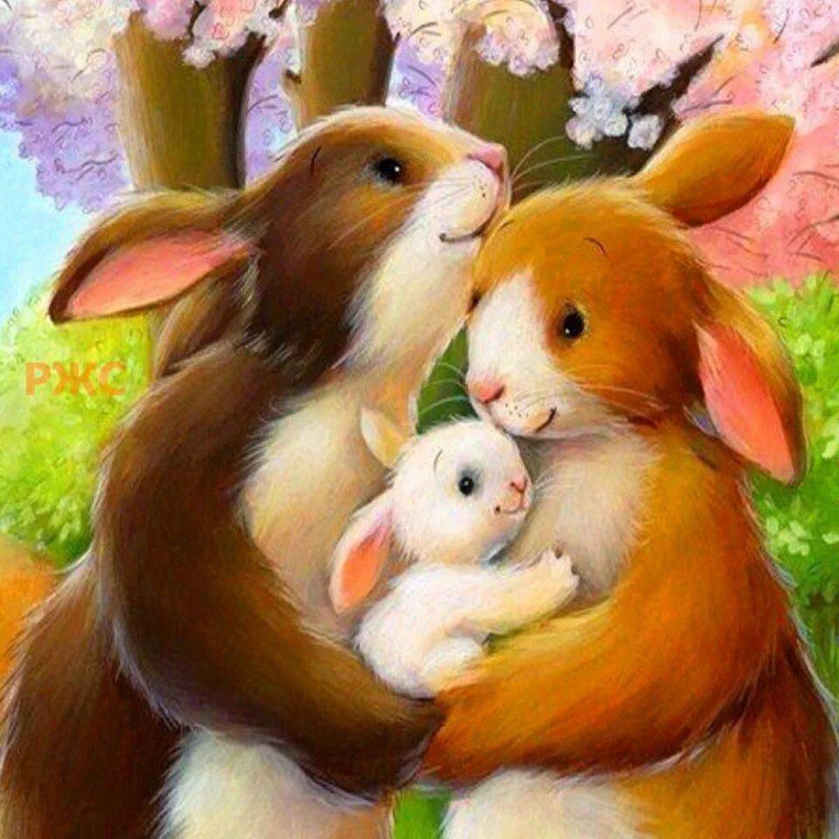 Зверей папа звере мама. Зайки семья. Семья Зайцев. Кролик картина. Семья кроликов.