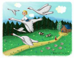 Раскраска сказка гуси лебеди #4 #493586