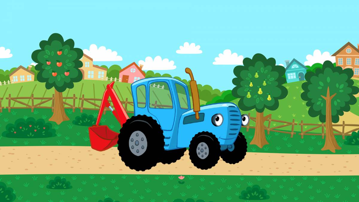 Синий трактор с ковшом #16