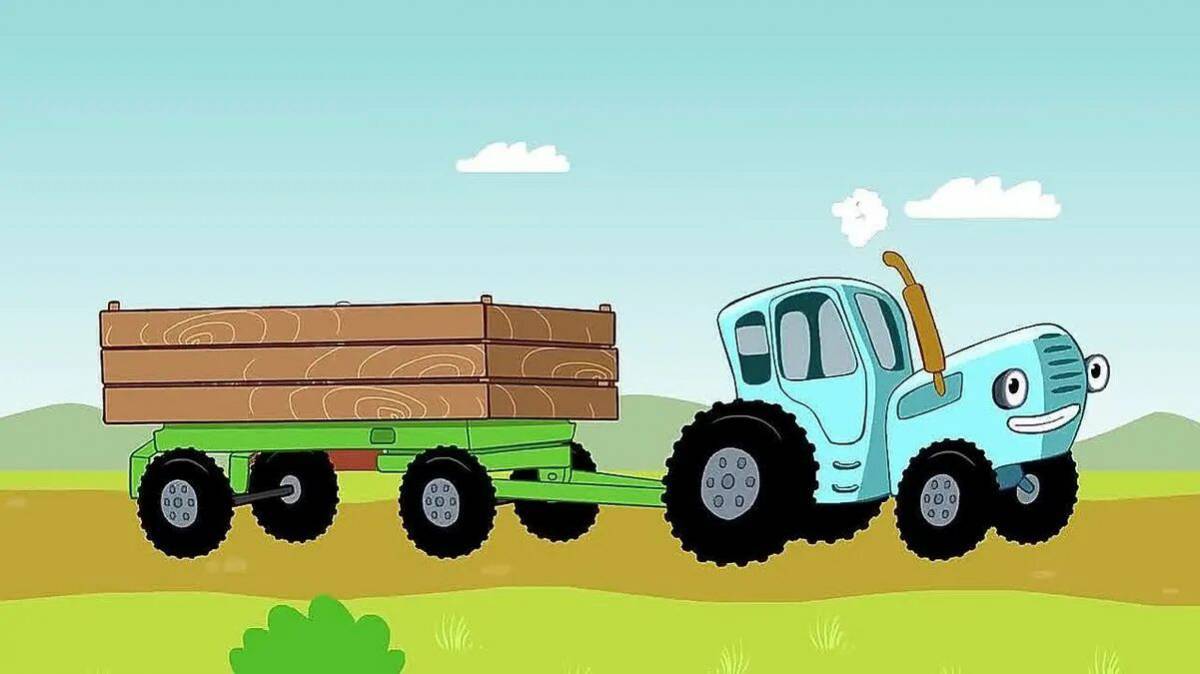 Синий трактор с ковшом #38