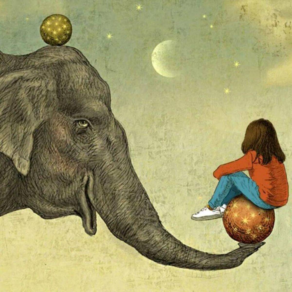 История слоника. Слон рисунок. Слоны и люди живопись. Девочка и слон.