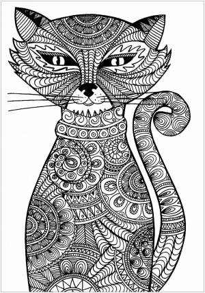 Раскраска сложная кот #25 #498045