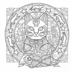 Раскраска сложная кот #29 #498049