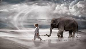 Раскраска слон и девочка #2 #498571