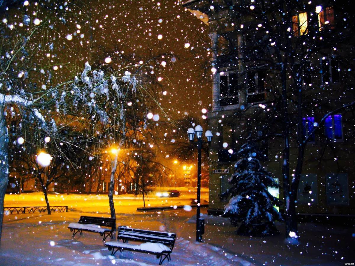 Картинка снег ночью. Красивый снегопад. Зима в городе. Падающий снег. Ночной зимний город.
