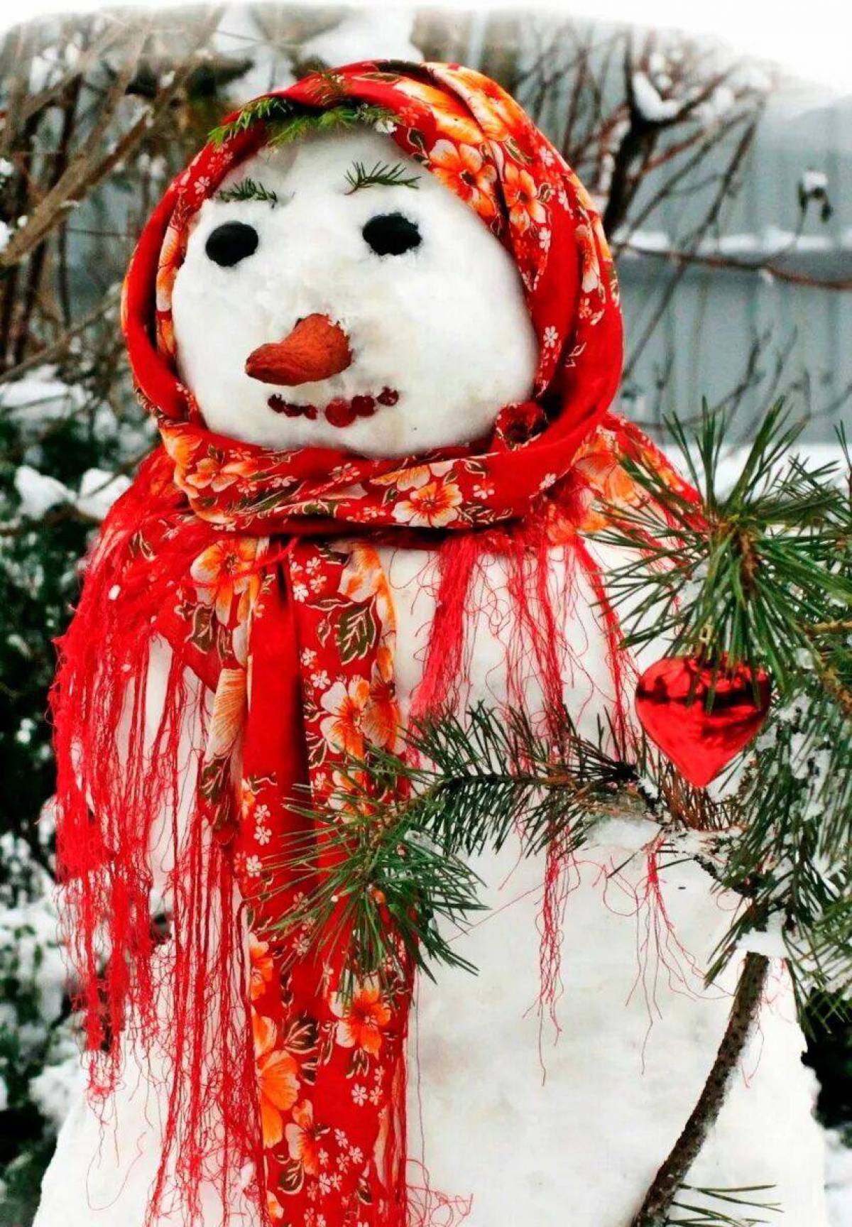 Снежная баба. Снеговик баба. Снежная баба в платке. Снежная баба красивая.