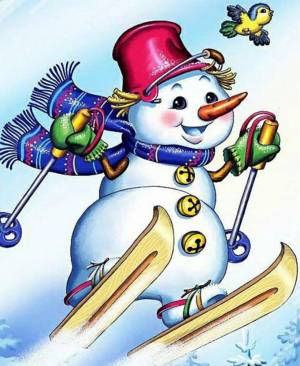 Раскраска снеговик на лыжах #1 #500621