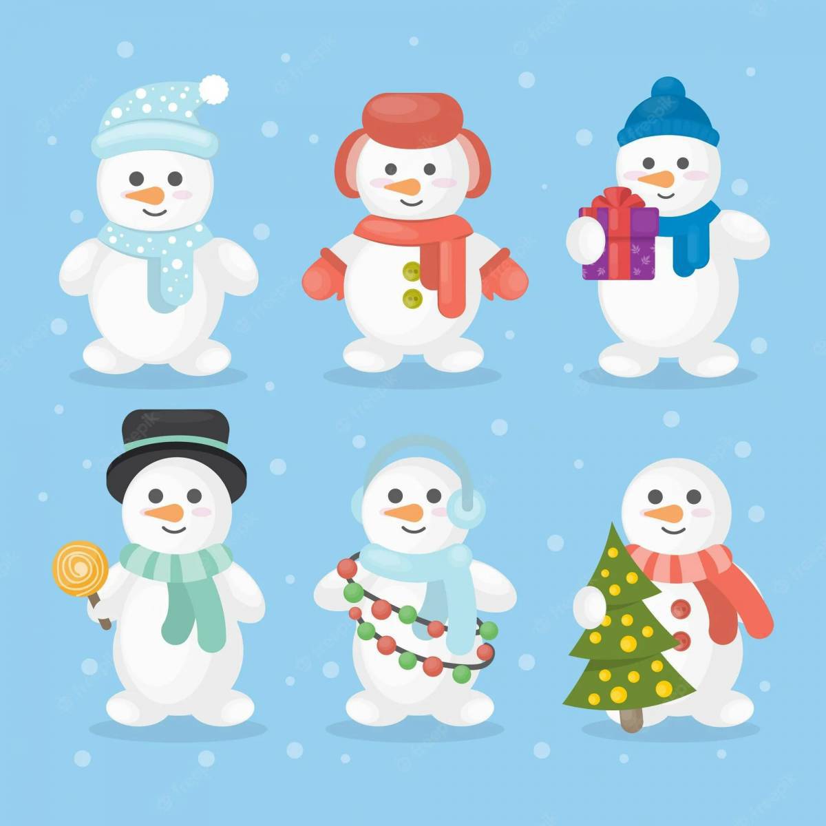 Снеговики в шапочках и шарфиках #5