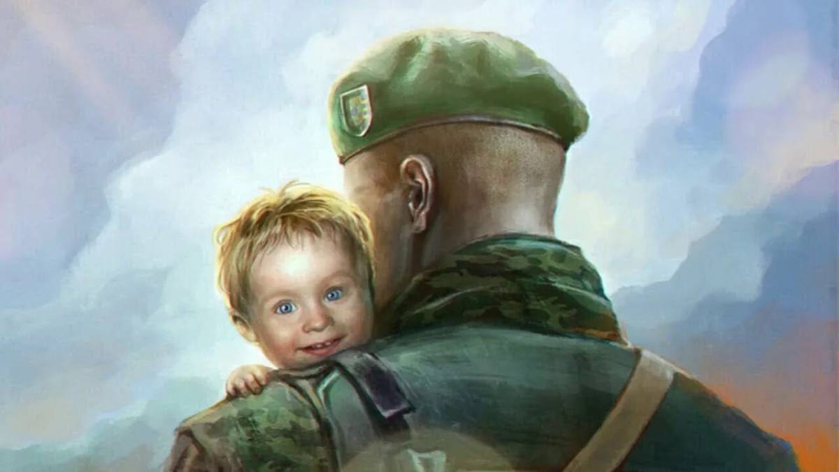 Солдат с ребенком на руках #34