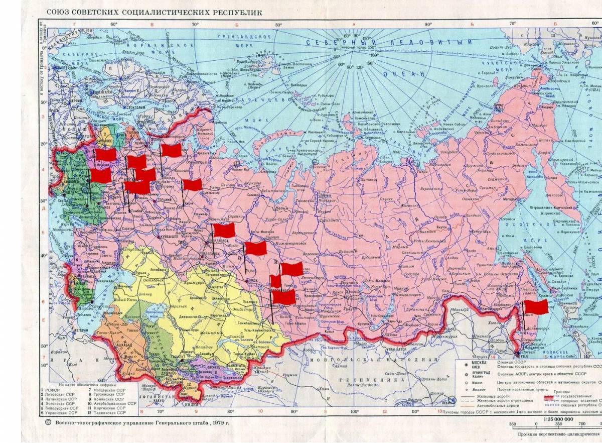 Карта ссср с республиками и городами во весь экран