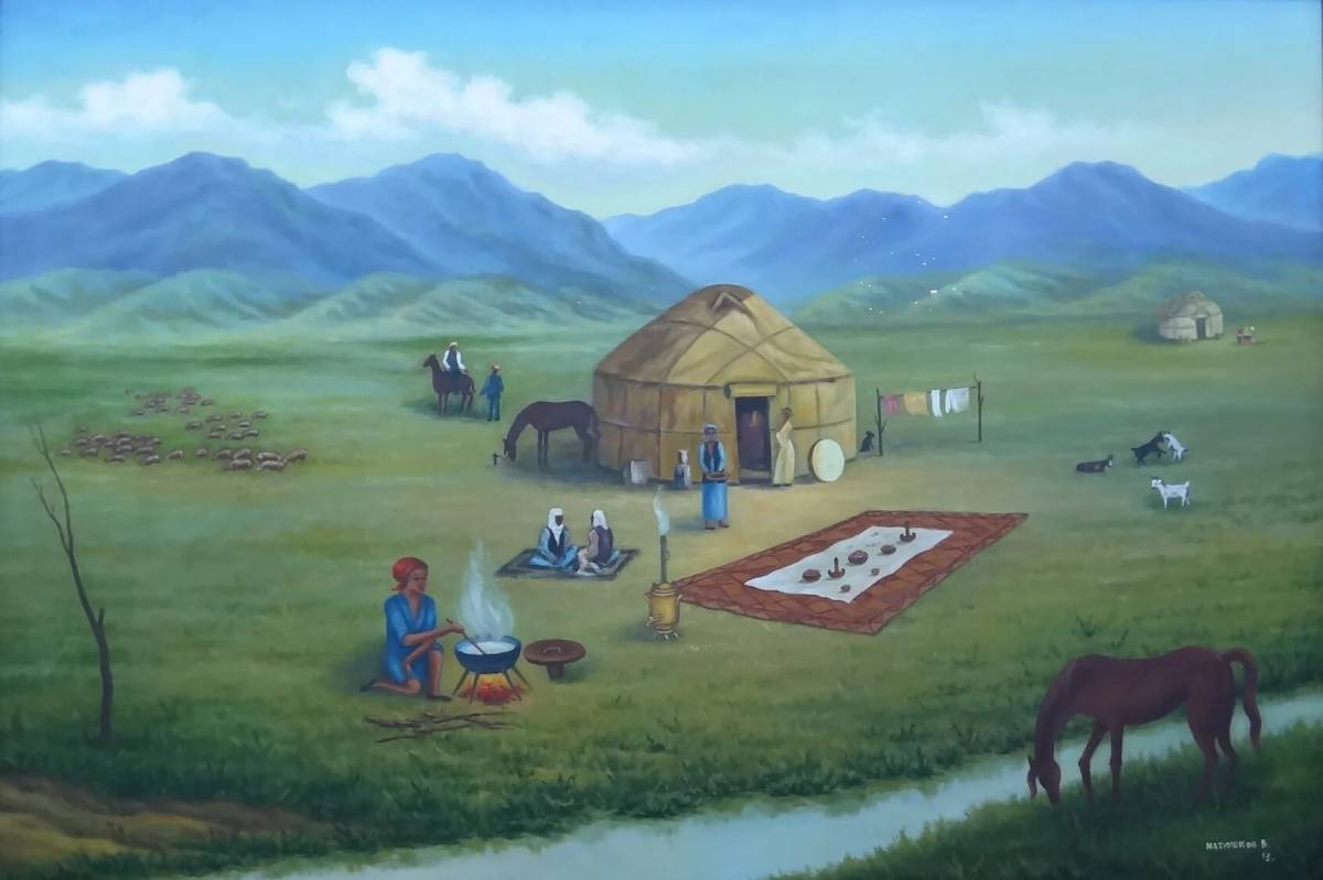 Мен көркем. Джайляу Казахстан. Средняя Азия 1930 Джайлау. Пейзаж с юртой. Степной пейзаж с юртой.