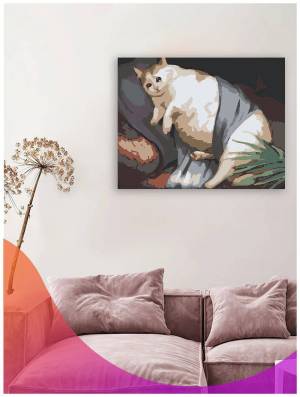 Раскраска толстый котик картина по номерам на холсте z na57 40х40 #25 #526100